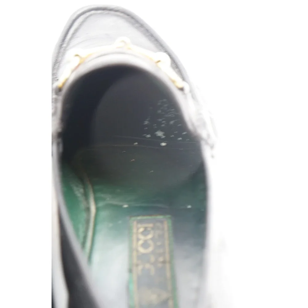 Gucci Horsebit Loafers 40.5 D Black Leather Web Stripe Vintage Good